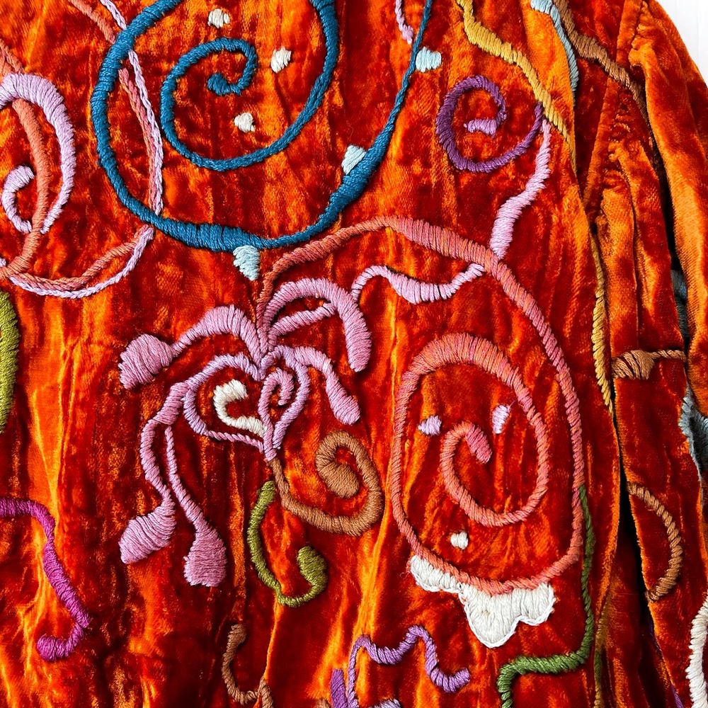 Magnolia Pearl Velvet Bolero Jacket Burnt Orange Embroidered Rare Vintage OS EUC - Picture 5 of 8